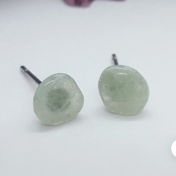 🆕 Handmade Raw Jade Sterling Silver Stud Earrings - Picture 3 of 14